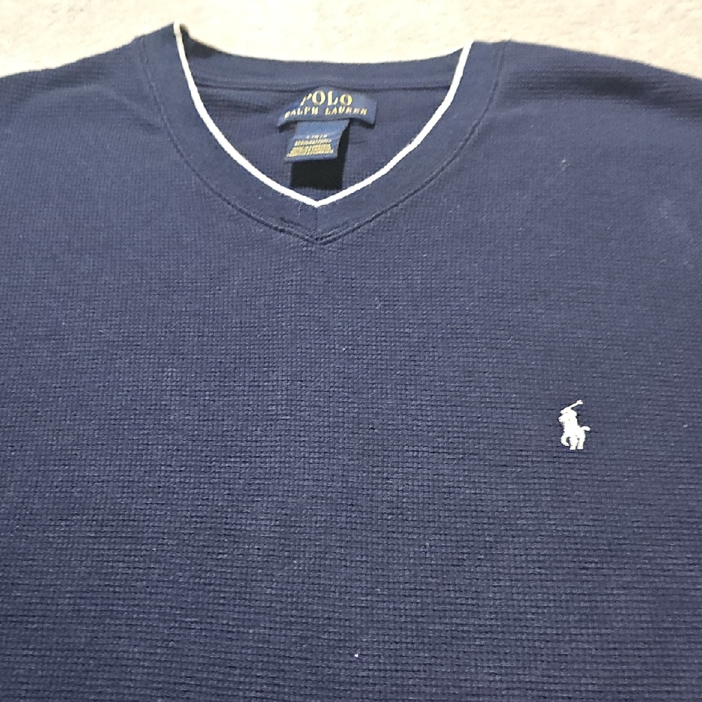 Polo by Ralph Lauren Mens Blue And White Thermal-Knit Sleep Shirt